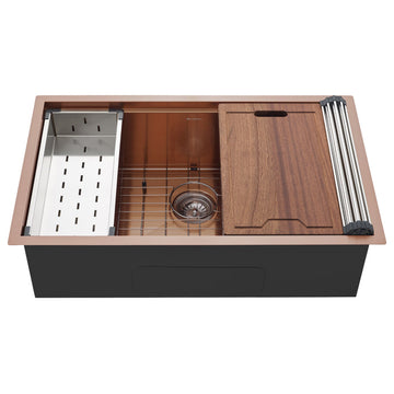 Tourner 32 x 19, Single Basin, Undermount Kitchen Workstation Sink, Rose Gold