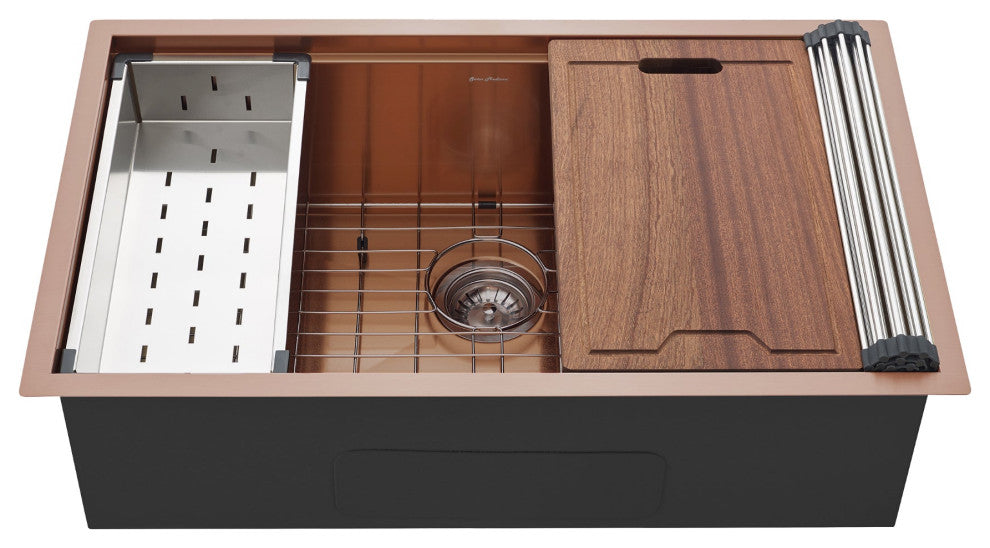Tourner 32 x 19, Single Basin, Undermount Kitchen Workstation Sink, Rose Gold