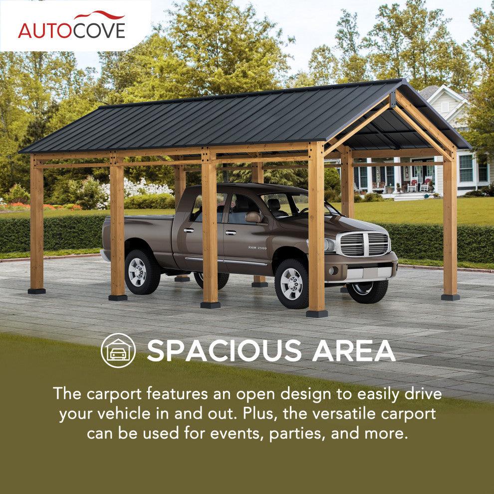 Sunjoy 20''x11'' Wood Carport, Outdoor Living Pavilion, Gazebo
