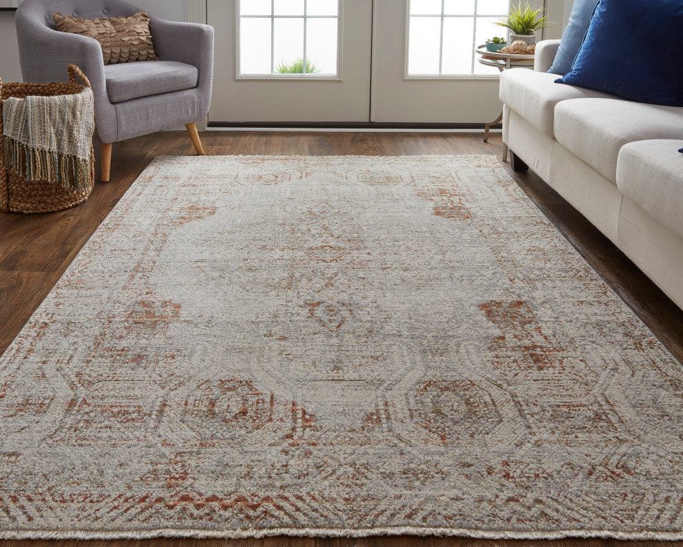 Weave & Wander Frencess Rug, Silver/Terracotta, 5' X 7'-9" Rug