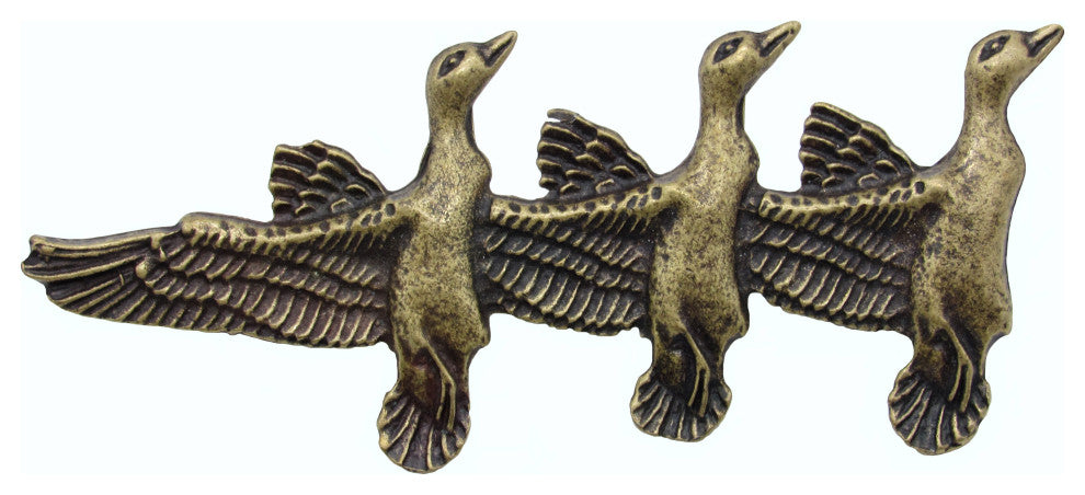 Triple Mallards Cabinet Pull, Antique Brass