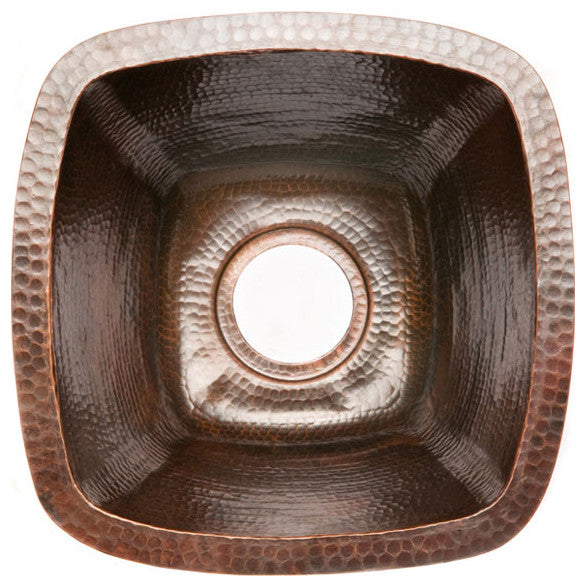 BS15DB3 15'''' Square 16 Gauge Hammered Copper Prep Sink