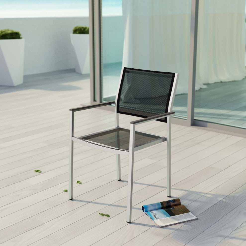 Silver Black Shore Outdoor Patio Aluminum Dining Chair