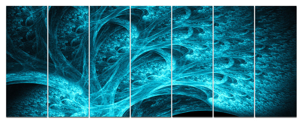 Magical Blue Psychedelic Forest, Abstract Canvas Art Print, 83"x32", 7 Panels