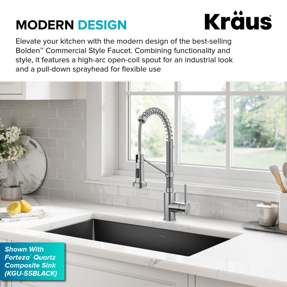 Bolden Commercial Style 2-Function Pull-Down 1-Handle 1-Hole Kitchen Faucet, Stainless Steel
