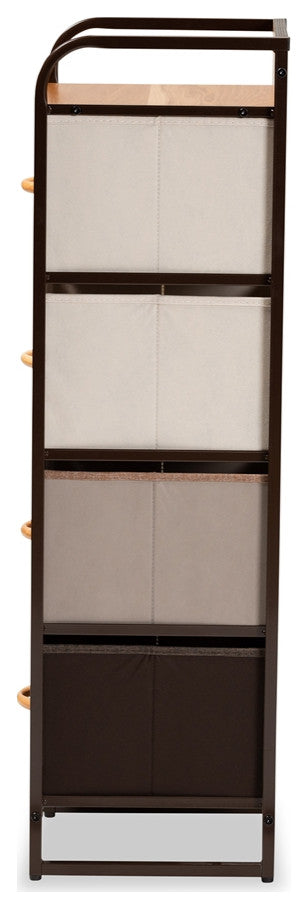 Modern Multi-colored Fabric Upholstered and Black Metal 4-Drawer Storage Cabinet