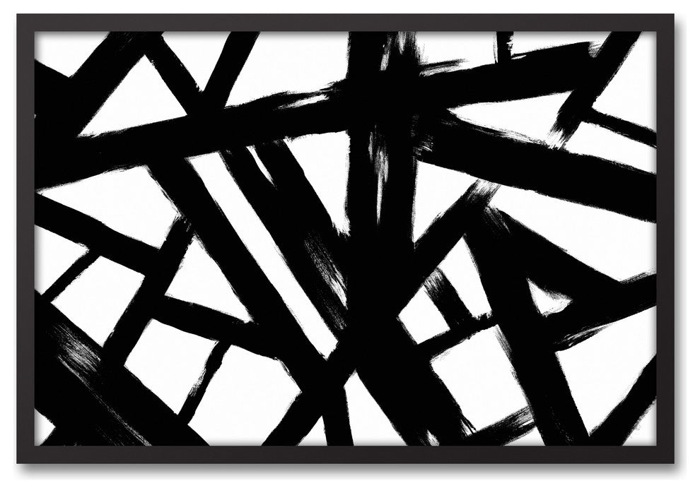 Shattered Black and White Abstract 20x30 Black Framed Canvas