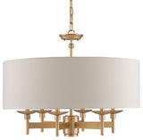 Bering 6 Light Chandelier, Antique Brass With Eggshell Shantung Shade