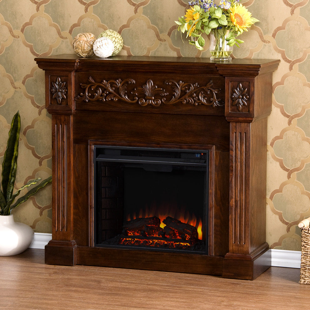 Eastport Carved Electric Fireplace, Espresso