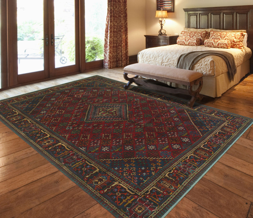 Fine Vintage Distressed Patra Red/Navy Rug, 6'10x10'3