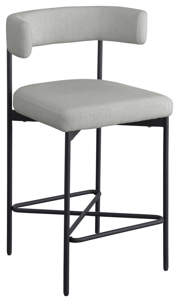 Rivage Durable Linen Textured Fabric Stool (Set of 2), Grey, Matte Black