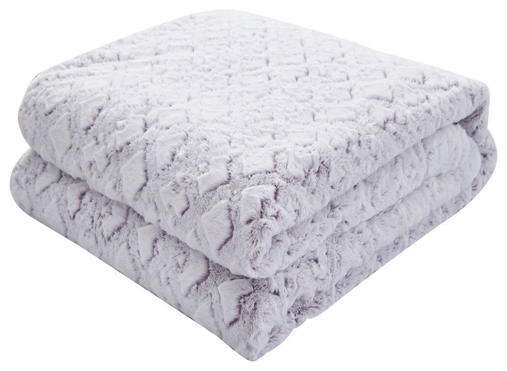 Embossed Faux Fur Dreamy Milky Way White Purple Undertone Throw Blanket, 63" X 9