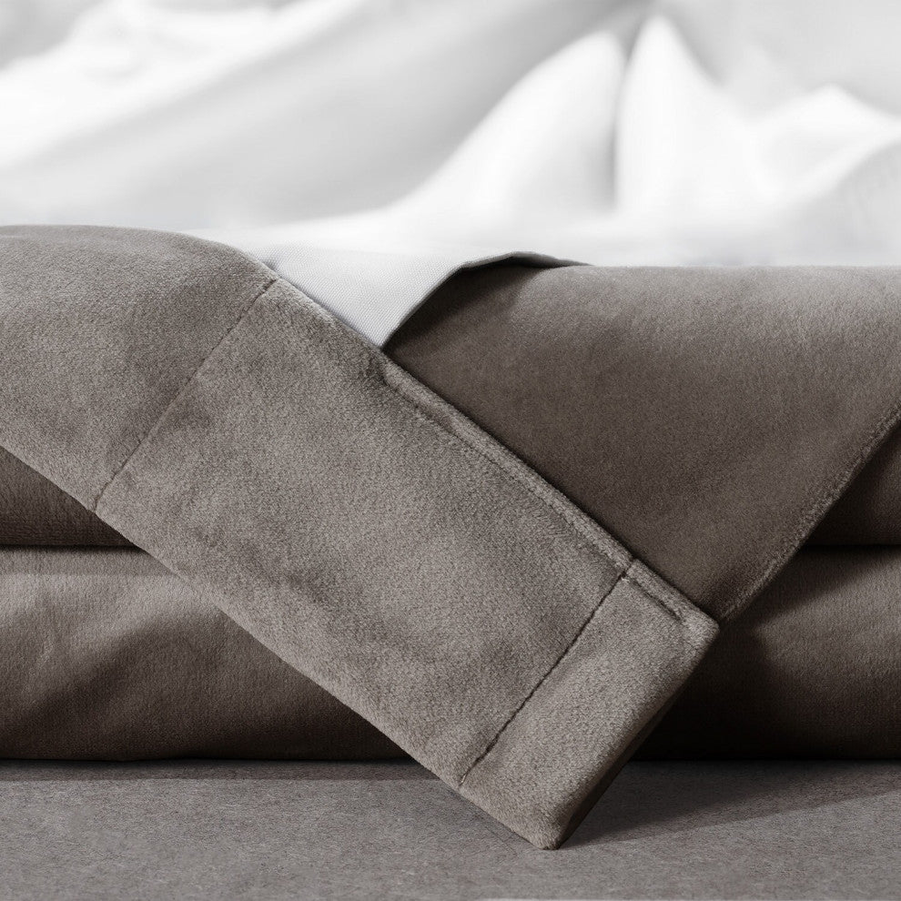 Signature Library Taupe Plush Velvet Hotel Blackout Fabric Sample, 4Wx4L