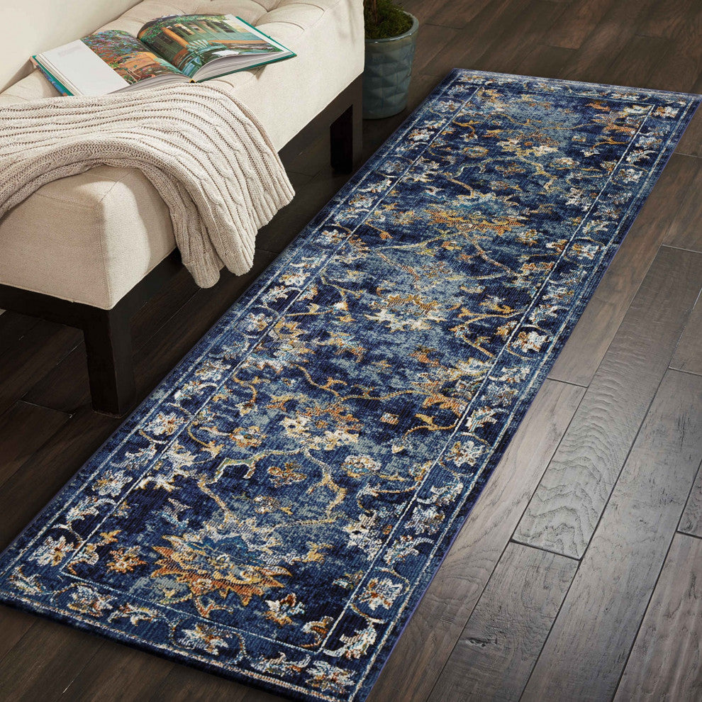4??x 6??Blue and Gold Jacobean Area Rug