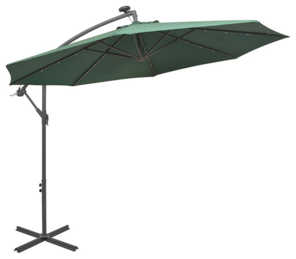 Vidaxl Hanging Parasol With Led Lighting 118.1" Green Metal Pole