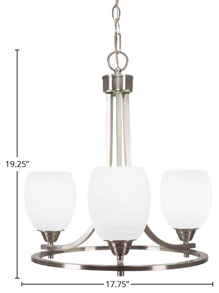 Paramount Uplight 3-Light Chandelier, Brushed Nickel, 5" White Linen Glass