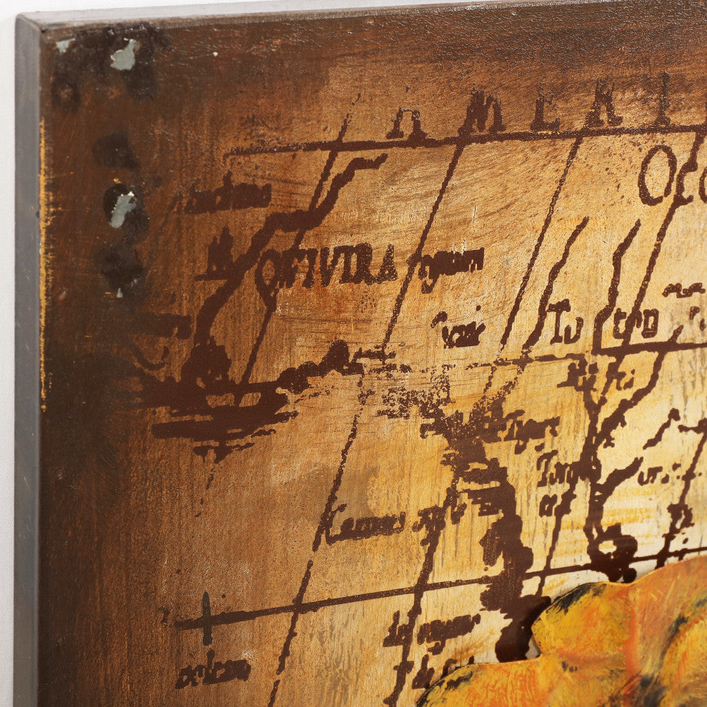 "Globe" World Map Mixed Media Iron Hand Painted Dimensional Wall Decor 48"x32"