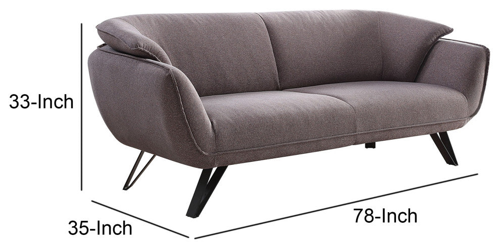 Benzara BM262225 Sofa With Slight Flared Arms and Angled Metal Legs, Gray