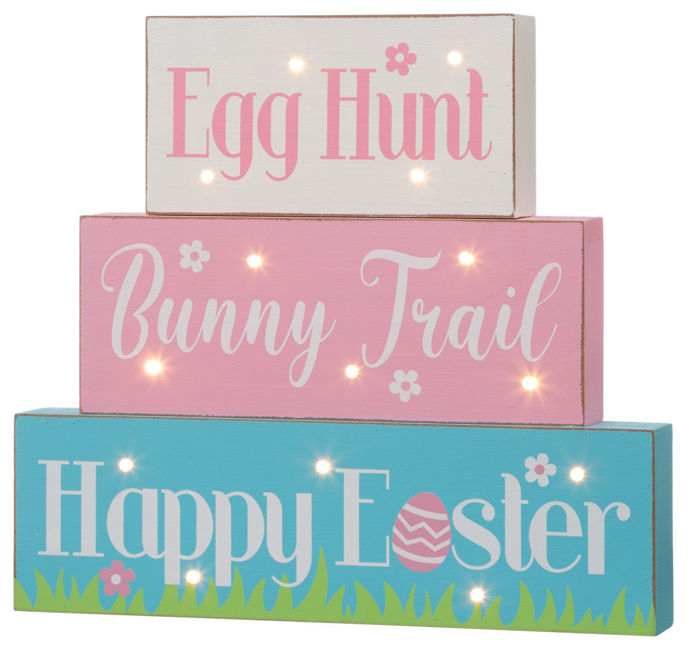 12"L Easter LED Lighted Wooden/Metal Block Word Sign