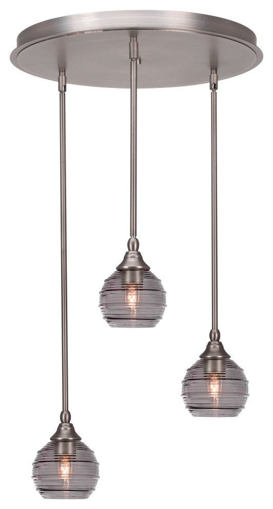 Empire 3 Light Cluster Pendalier In Brushed Nickel Finish With 6" Smoke Ribbed