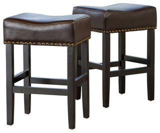 GDF Studio Chantal Backless Leather Stools, Set of 2, Brown, Counter Height