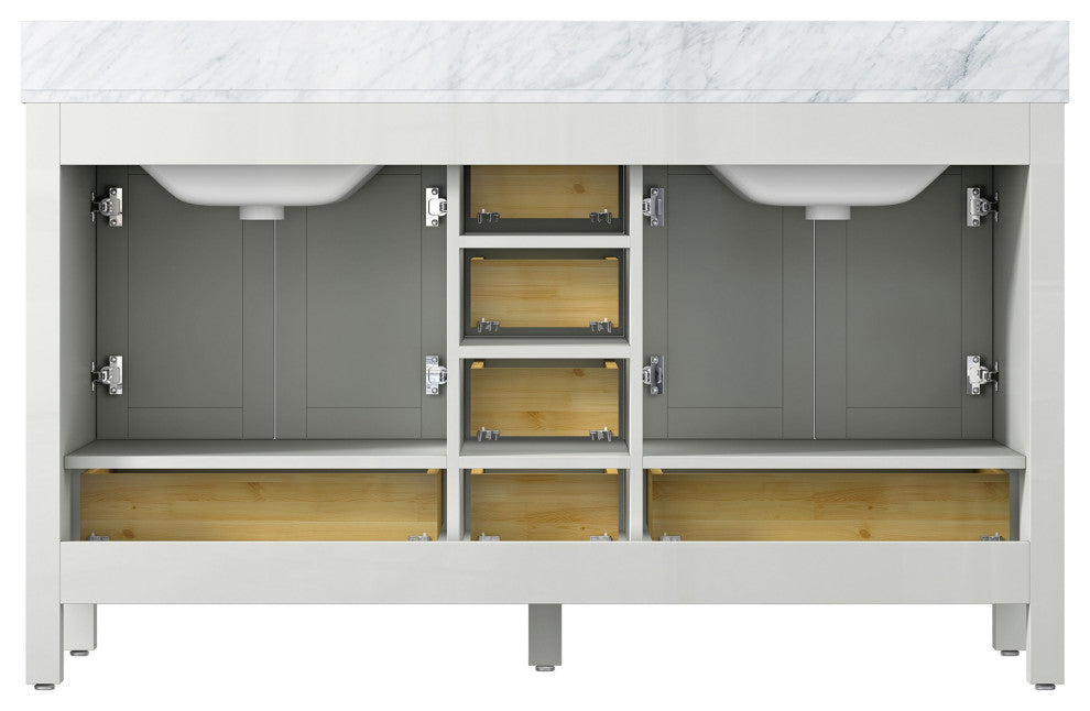 60" Plywood Freestanding Bathroom Vanity Set with Drawer and Doors , Matte White