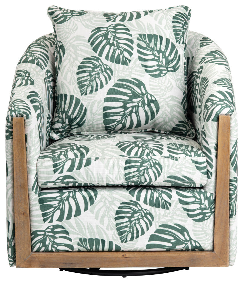 Green Leaf Upholstered Swivel Accent Chair