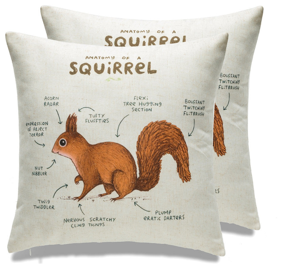 Farmhouse Animals Throw Pillow, Set of 2, Squirrel