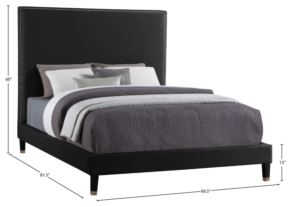 Harlie Velvet Upholstered Bed, Black, Full