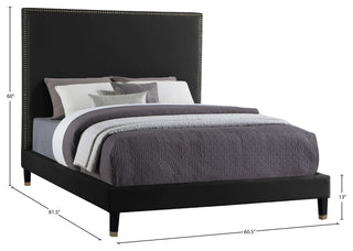 Harlie Velvet Upholstered Bed, Black, Full