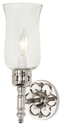 One Light Cast Brass Sconce With Glass Shade, Polished Nickel