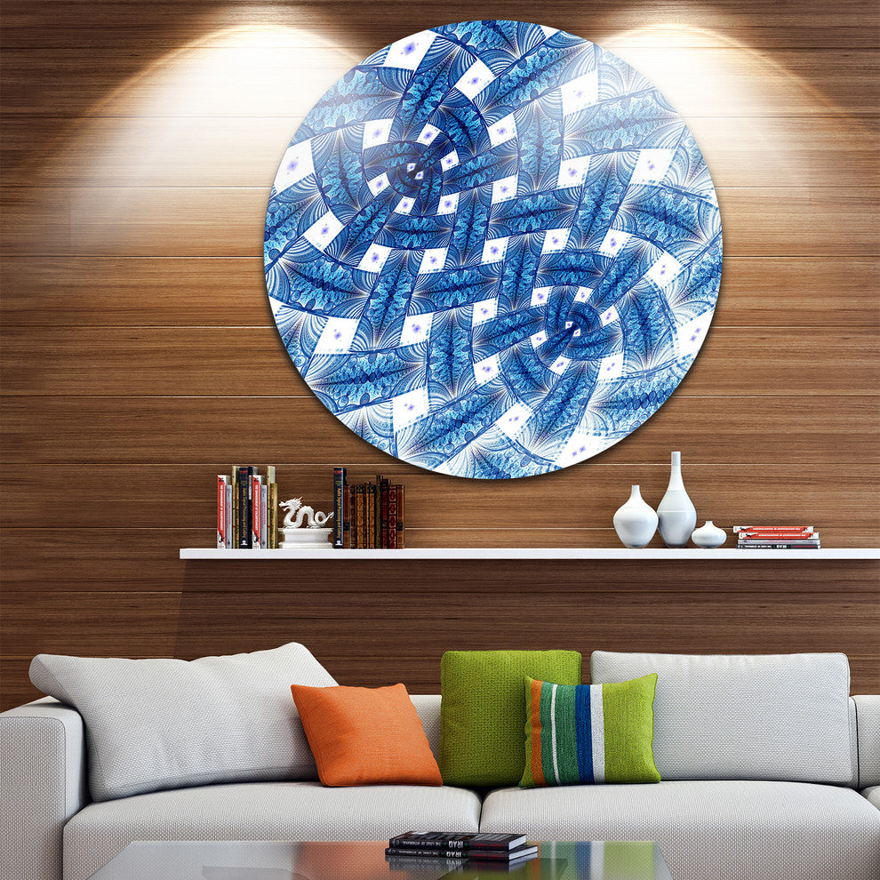 Blue Symmetrical Flower Design, Floral Disc Metal Wall Art, 36"