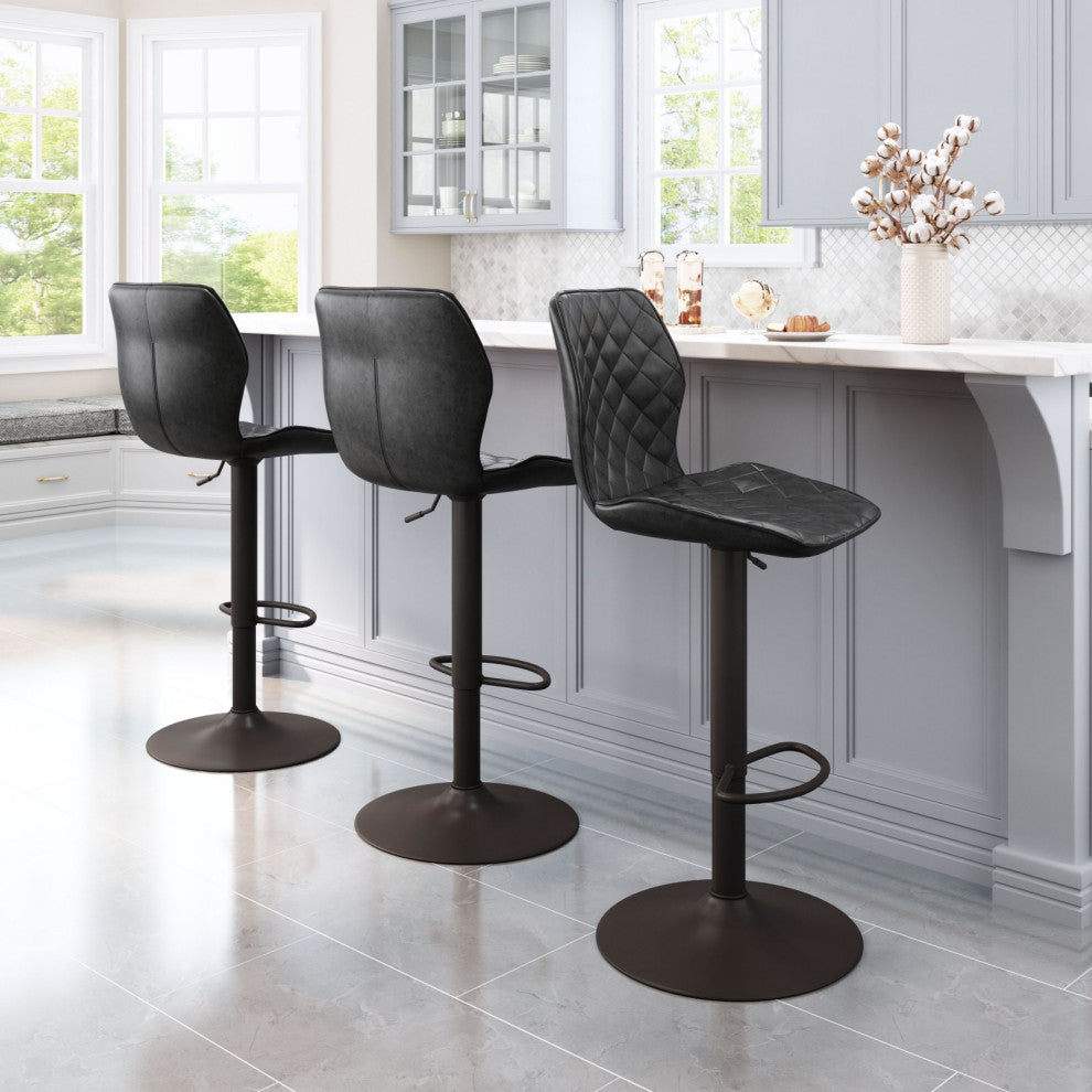 Bar Stool Chair Barstool, Faux Vinyl Leather, Steel, Vintage Black, Bronze