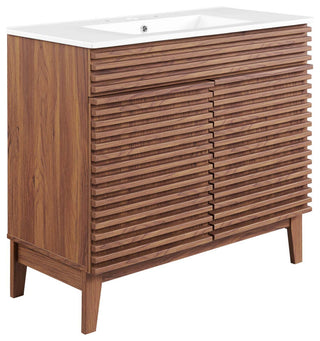 Render 36" Single Bathroom Vanity in Walnut with White Ceramic Top
