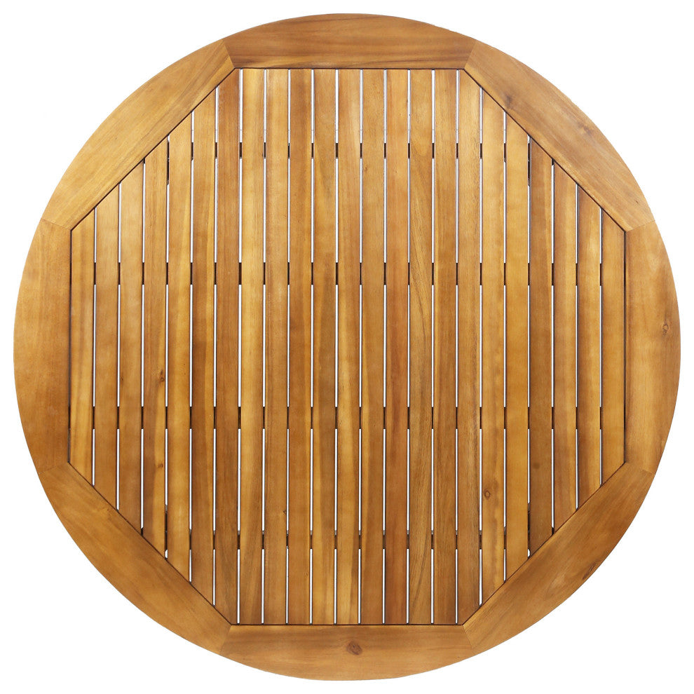 GDF Studio 5-Piece Hoff Outdoor Wood and Wicker Dining Set, Teak/Brown/Creme