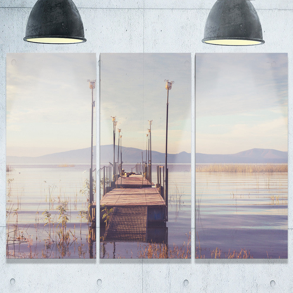 "Wooden Boardwalk to Clear Sea Water" Metal Wall Art, 3 Panels, 36"x28"