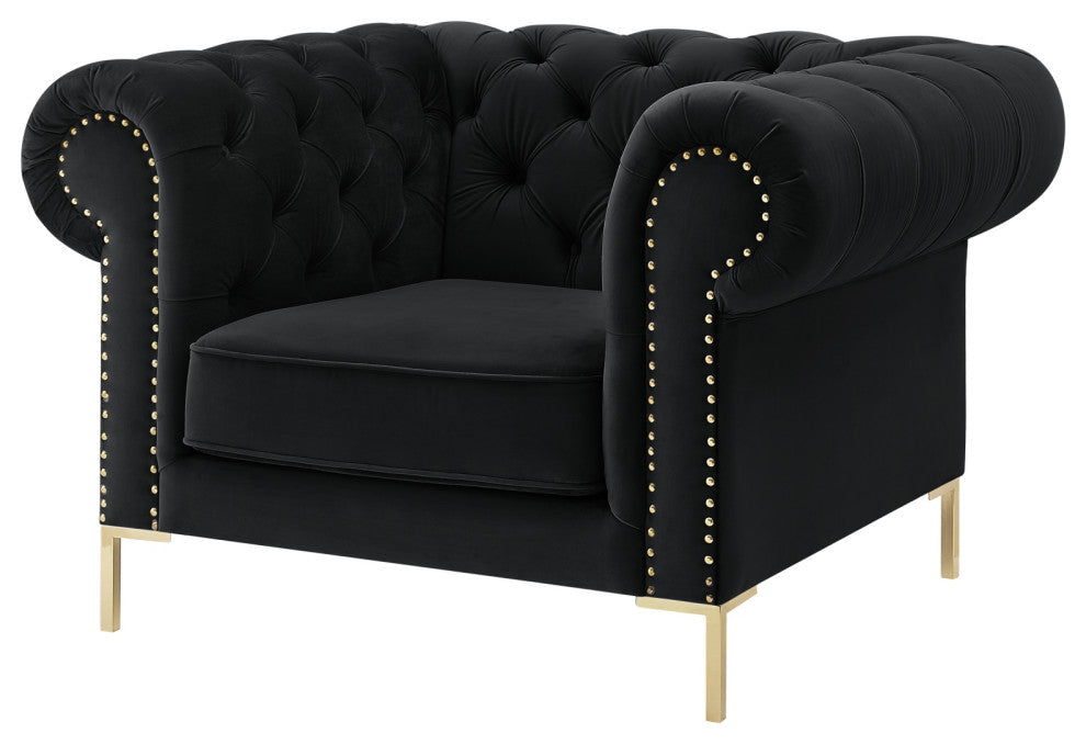 Inspired Home Ariadna Club Chair Button Tufted, Black Velvet