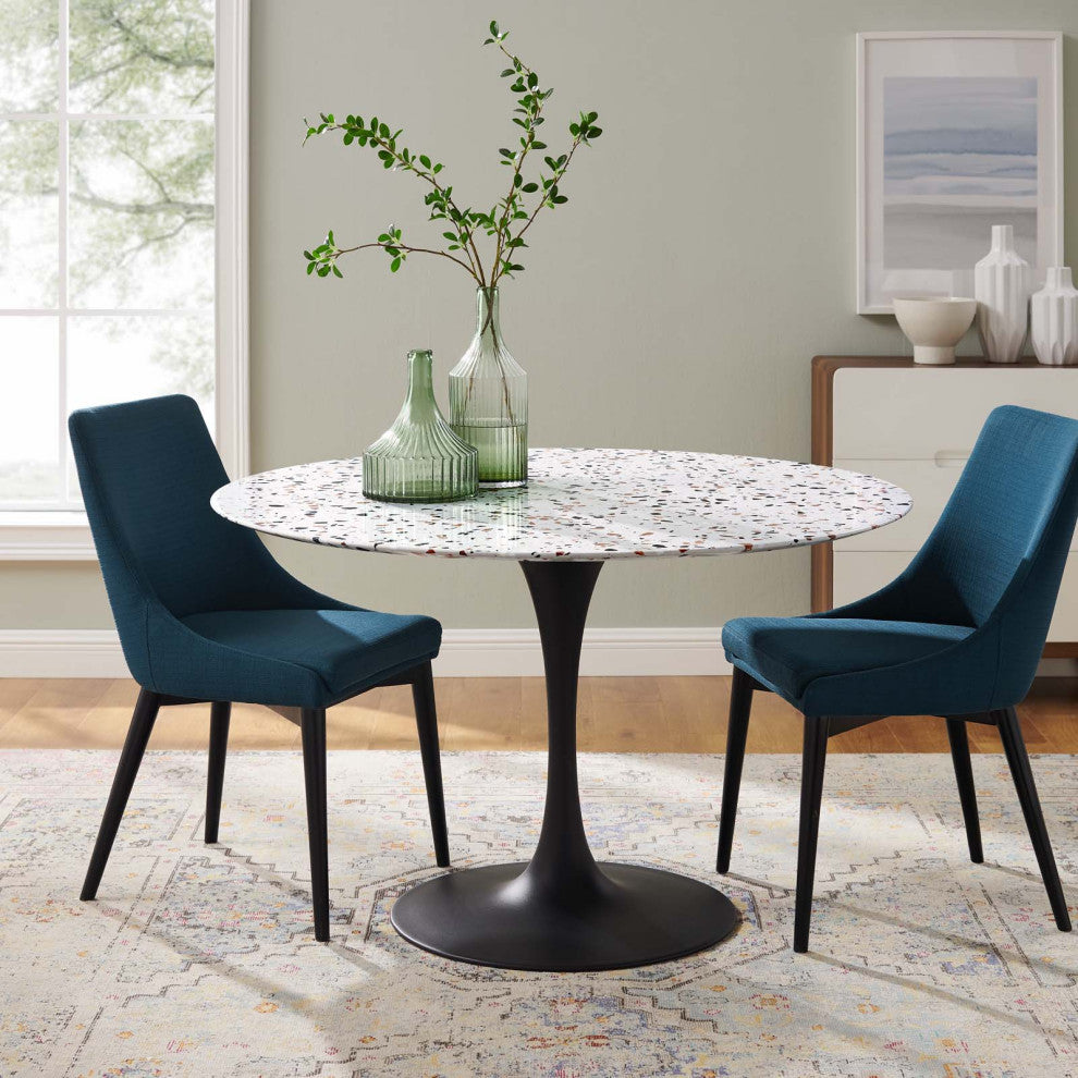 47" Dining Table, Round, White Black, Metal, Modern, Bistro Hospitality