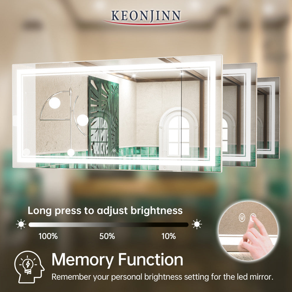 LED Bathroom Mirror, Anti-Fog Memory Dimmable IP54 Waterproof, 48"x24"