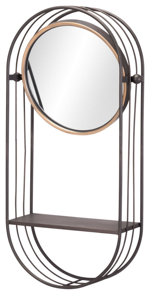 Frame Wall Mirror, Round, Glass, Steel Metal, Gray, Bedroom Living
