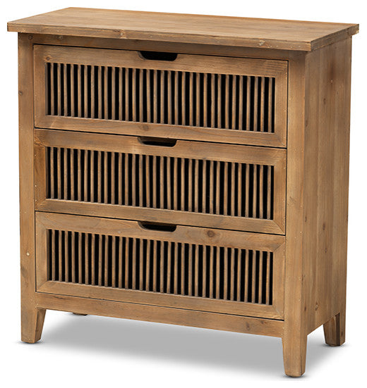 Clement Transitional Medium Oak Finished 3-Drawer Wood Spindle Storage Cabinet