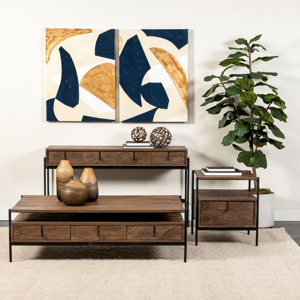 Glenn I Dark Brown Wood With Black Iron Frame Square End/Side Table