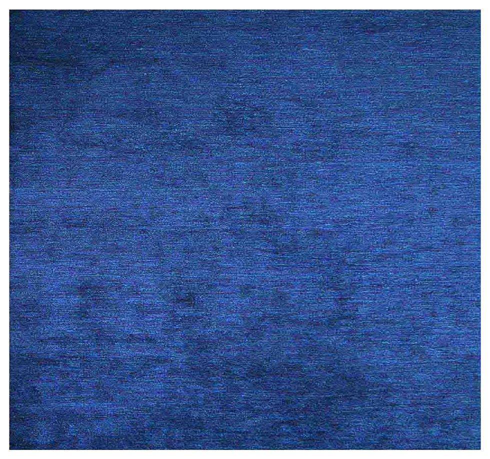 Hand Knotted Loom Silk Mix Area Rug Solid Dark Blue