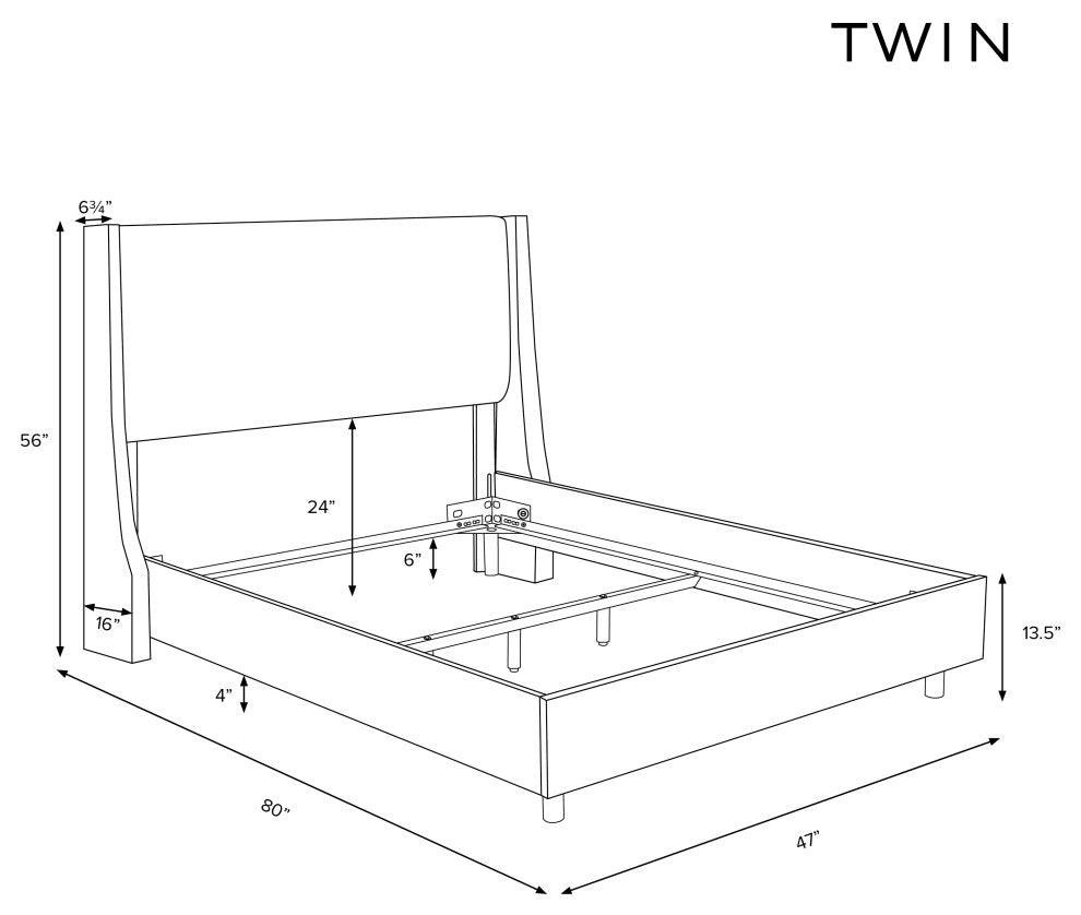 Tufted Sloped Wingback Headboard, Nail Trim, Zuma White, Twin