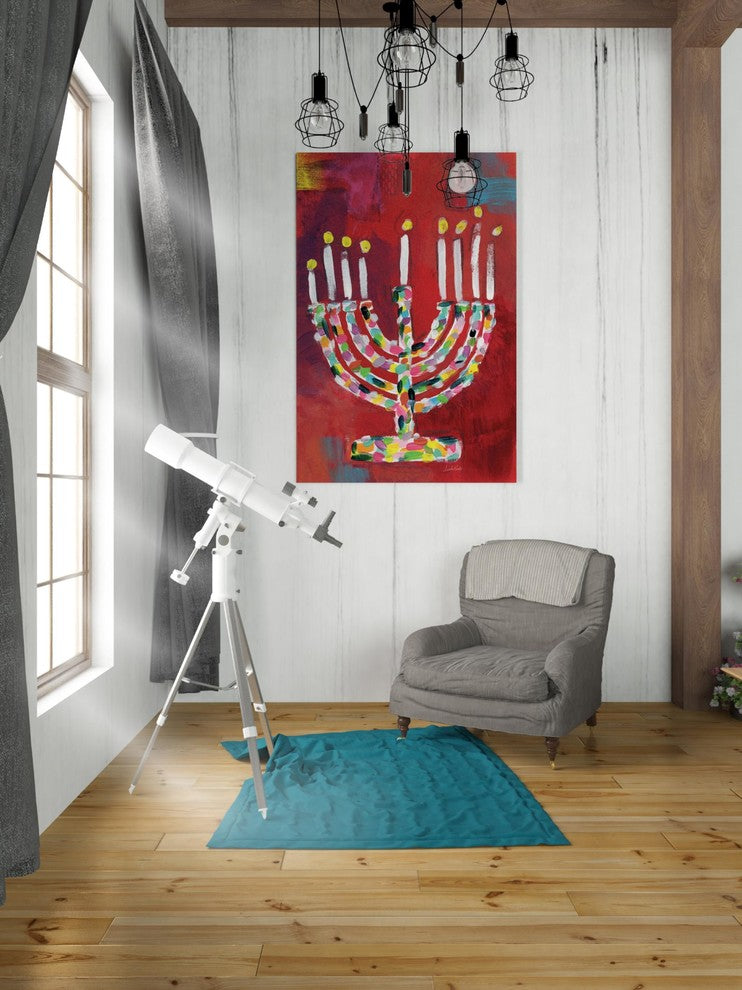 Epic Graffiti "Colorful Menorah" by Linda Woods, Giclee Canvas Wall Art, 26"x40"