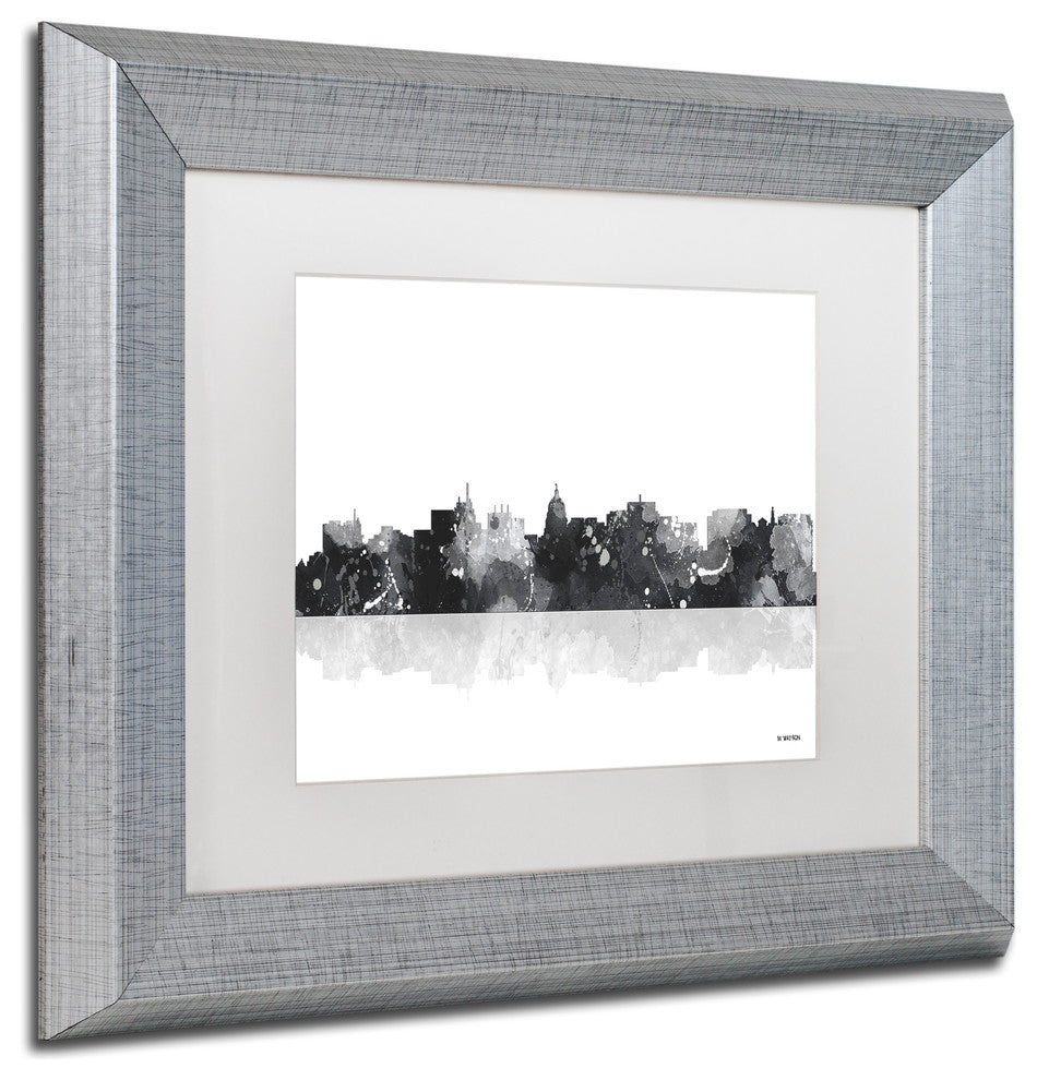 Watson 'Madison Wisconsin Skyline BG-1' Art, Silver Frame, 11"x14", White Matte