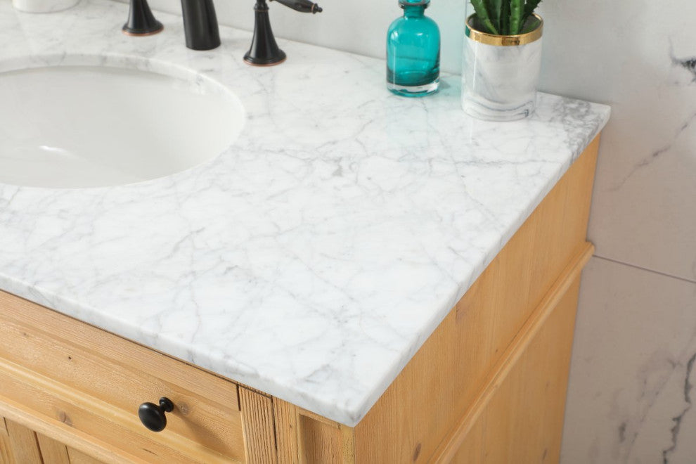 Home Living Vanity with Carrara White Marble Countertop, Natural Wood, 40", Single Sink