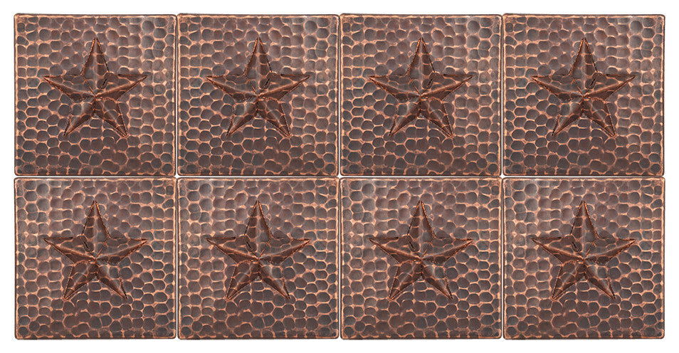 Hammered Copper Star Tile, 4"x4", Set of 8