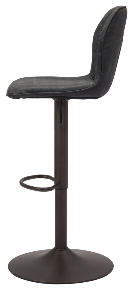 Bar Stool Chair Barstool, Faux Vinyl Leather, Steel, Vintage Black, Bronze