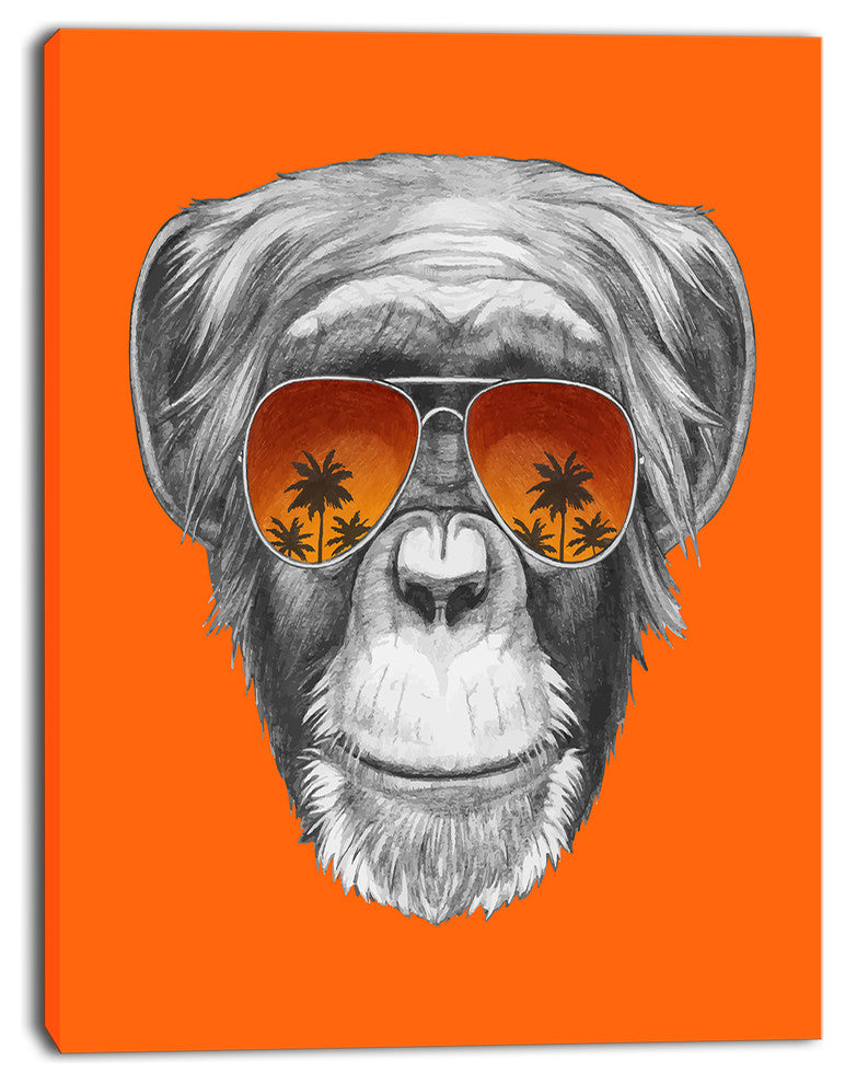 Monkey with Mirror Sunglasses, Animal Canvas Art Print, 12"x20"